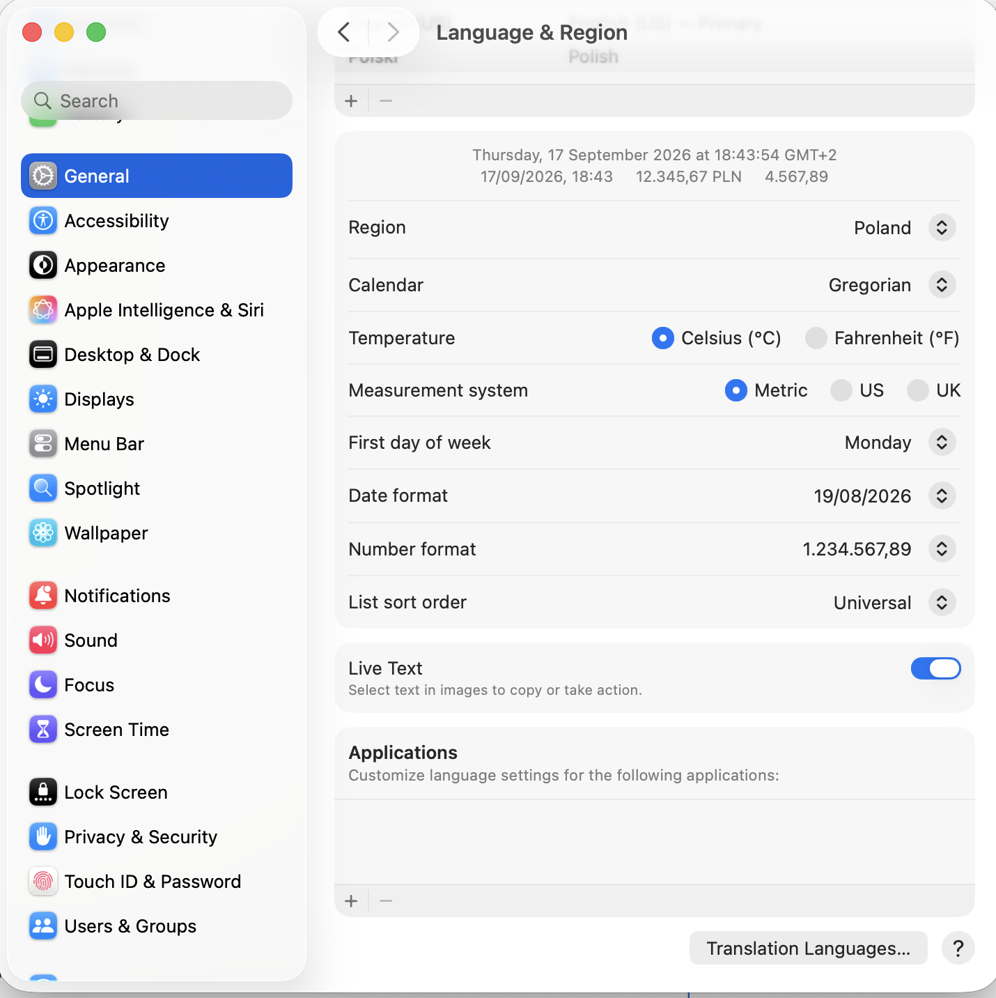Language & Region settings