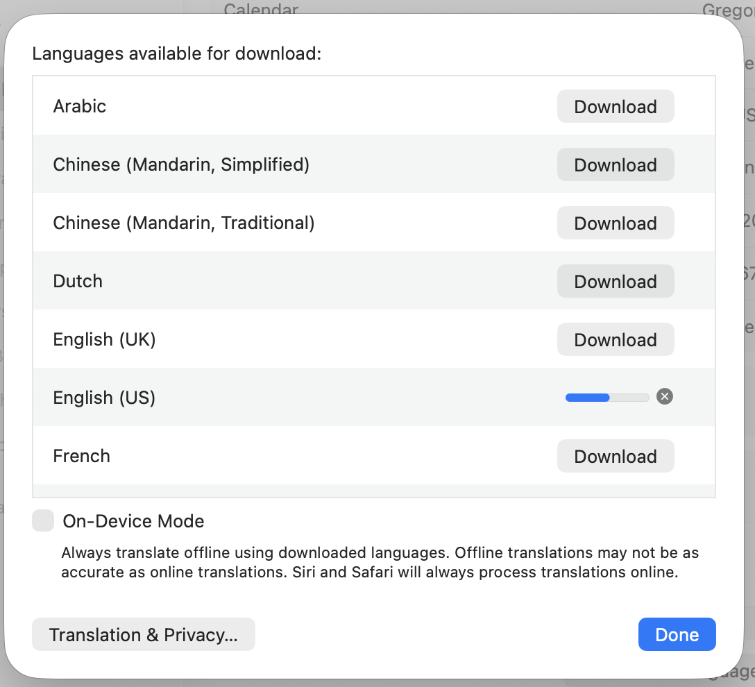 Downloading translation languages