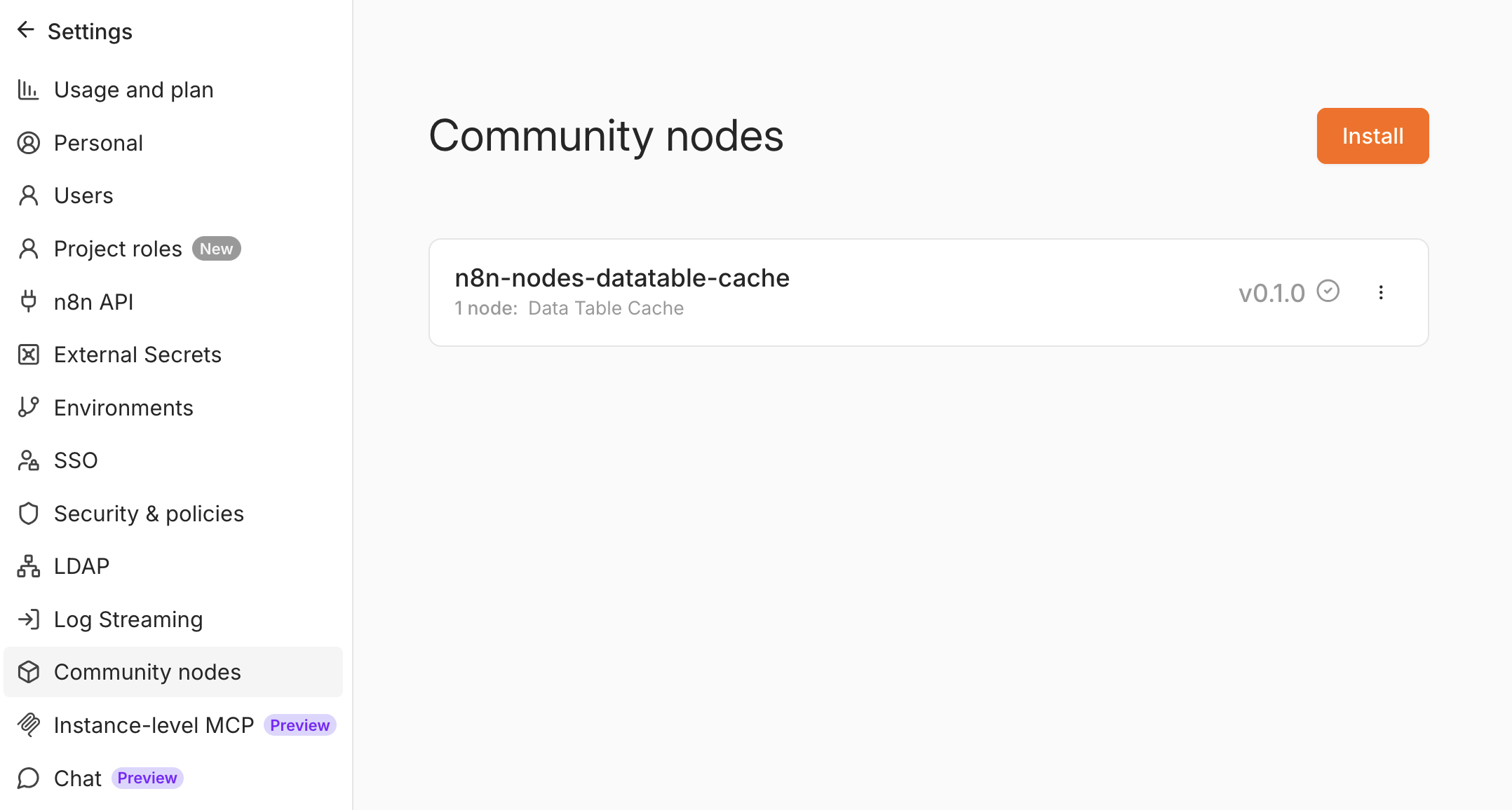 Installing the community node from Settings → Community Nodes