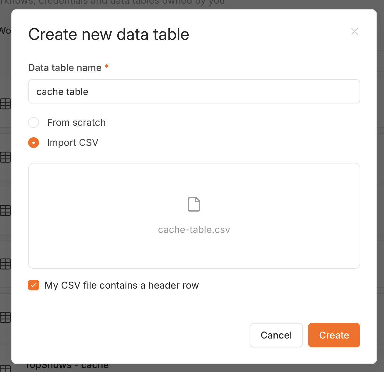 Creating a data table from the CSV import