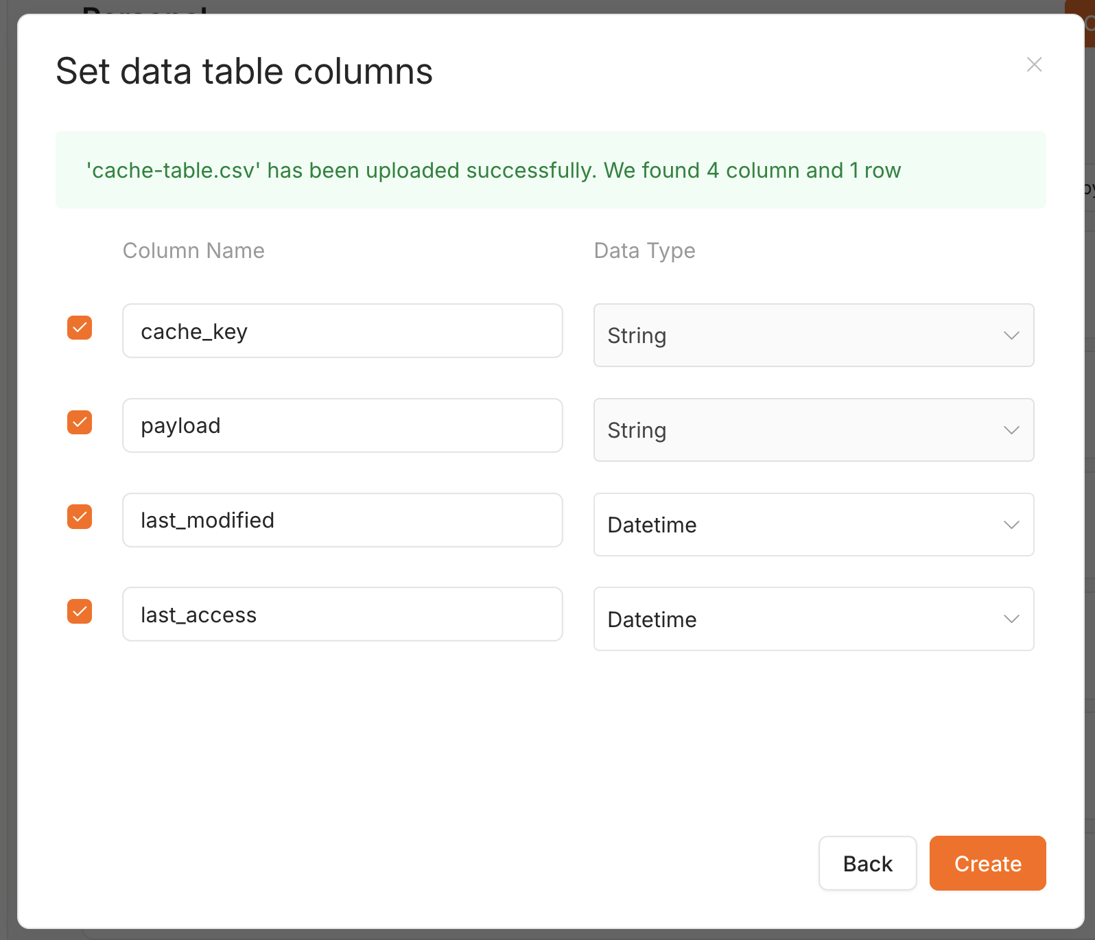 Setting the data table column types